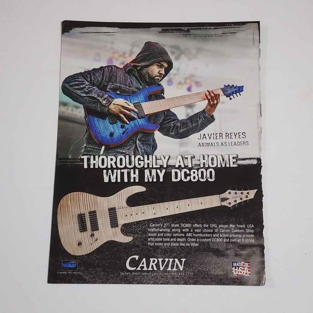 Print Ad Javier Reyes Animals As Leaders Carvin Guitars clipping 2014 8x10.5